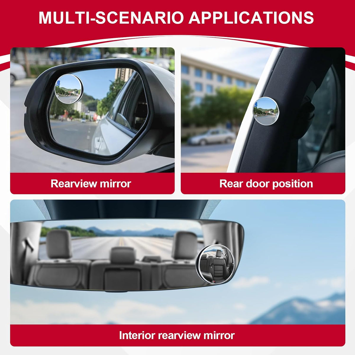 LivTee 2PCS Round Blind Spot Mirror, HD Glass and ABS Housing Convex Wide Angle Rearview Mirror with Adjustable Stick for Universal Car, Black