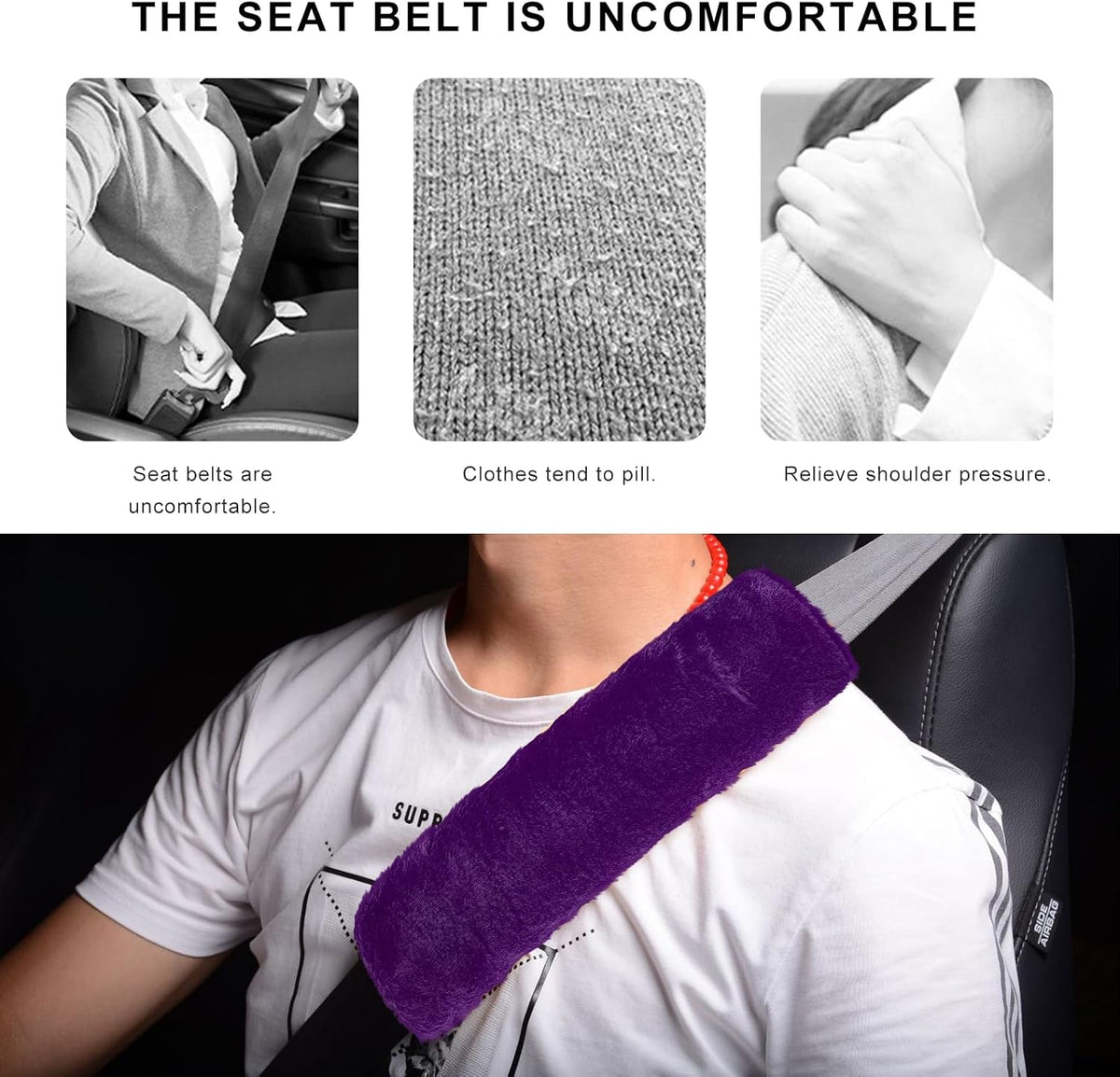 Sun Walker 2PCS Seat Belt Shoulder Pads, Fluffy Soft Plush Auto Seat Belt Pads for Protecting Your Neck & Shoulder, Comfortable Seatbelt Cover Warm Protective Cushion for Most Cars (Purple)