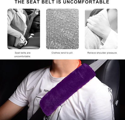 Sun Walker 2PCS Seat Belt Shoulder Pads, Fluffy Soft Plush Auto Seat Belt Pads for Protecting Your Neck & Shoulder, Comfortable Seatbelt Cover Warm Protective Cushion for Most Cars (Purple)