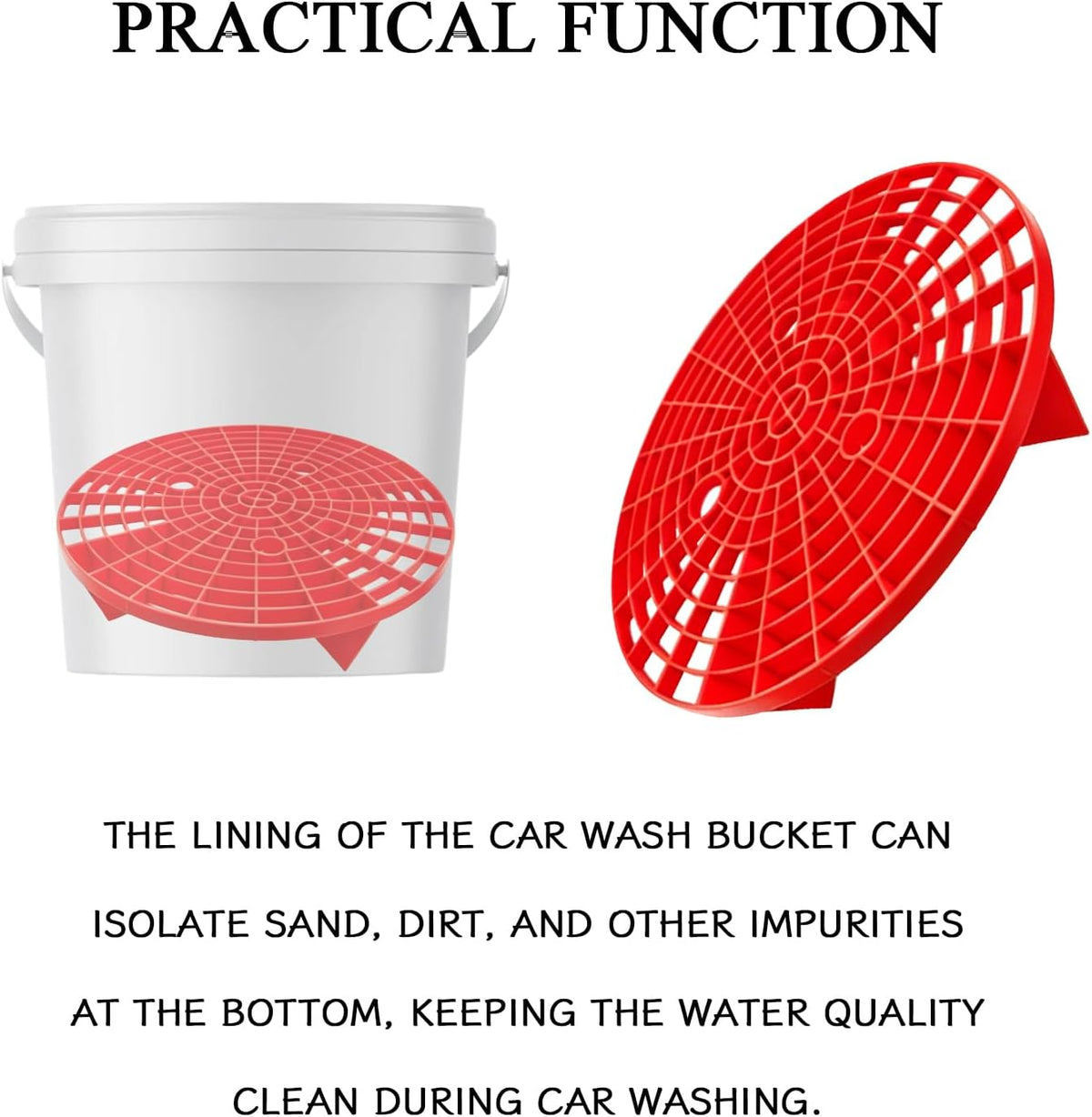 2 PCS Car Wash Bucket Insert Dirt Guard, Grit Trap Dirt Lock Filter for 3-5 Gallon 12 Inch Buckets, Automotive Detailing Wash Tool for to Prevent Swirl Marks (Black+Red)