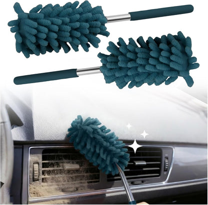 2PCS Car Duster Interior with Bendable Head & Retractable Extension Pole,Pink Microfiber Duster for Car Interior Detailing Cleaning,Universal Cars Interiors Dusters Cars Tools