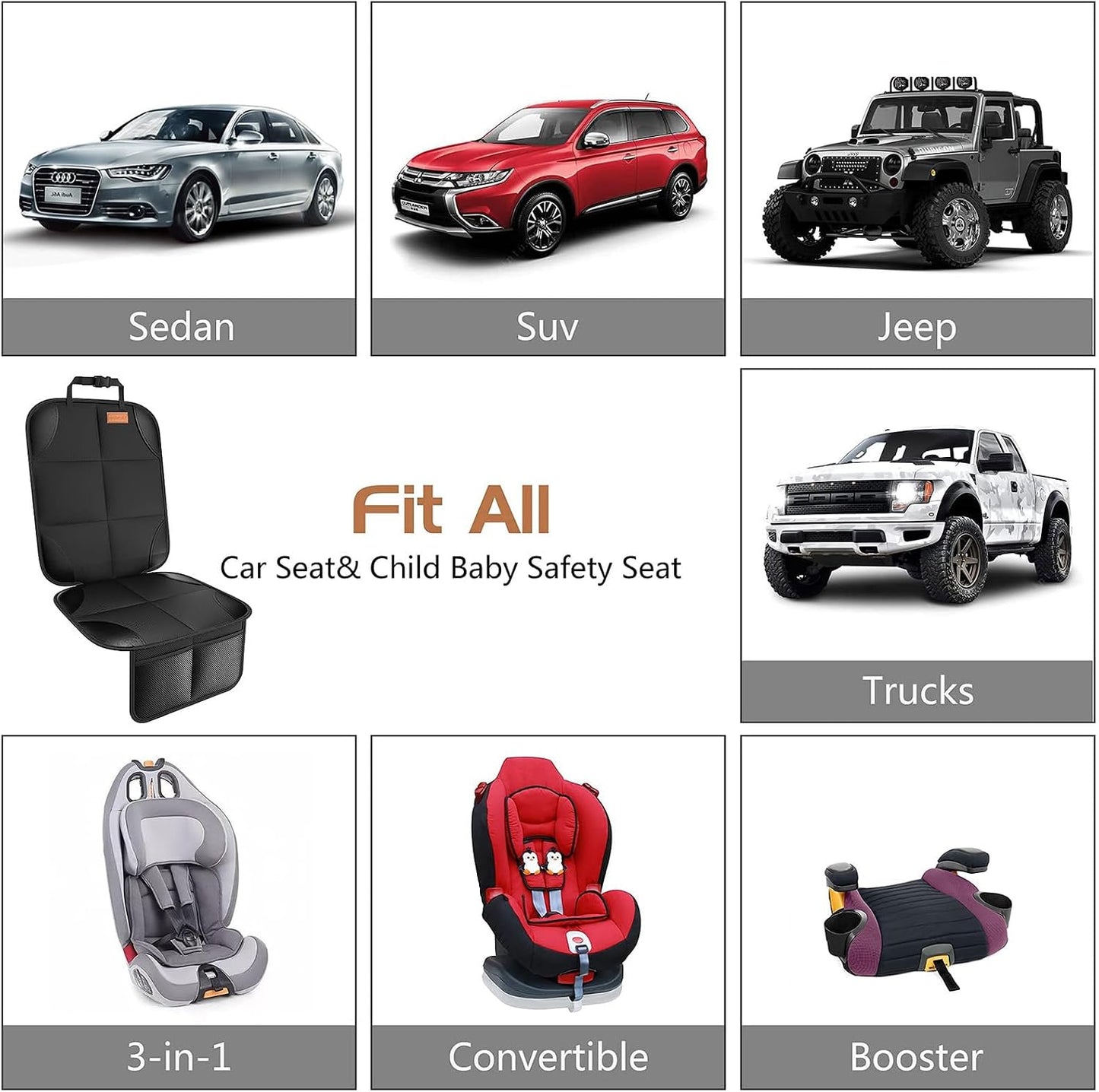SMART ELF Car Seat Protector, 2Pack Seat Protector Protect Child Seats with Thickest Padding and Non-Slip Backing Mesh Pockets for Baby and Pet,Sedan SUV Truck (Black)