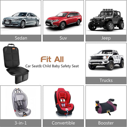 SMART ELF Car Seat Protector, 2Pack Seat Protector Protect Child Seats with Thickest Padding and Non-Slip Backing Mesh Pockets for Baby and Pet,Sedan SUV Truck (Black)