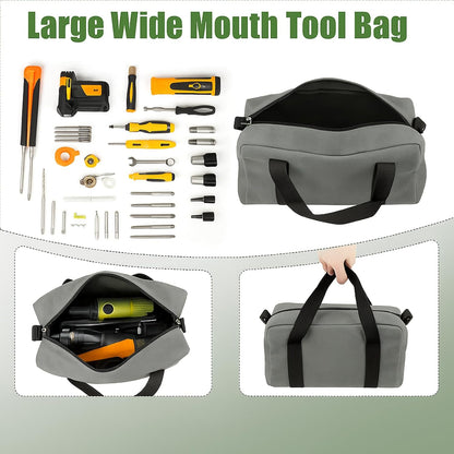 Small Tool Bag,Close Top Wide Mouth Tool Organizer Bag,Large Capacity Tool Bags for Men,Canvas Tool Storage Bag for Storage Handbag for Screwdrivers,Wrench,Pliers Hand Tools (black, 12 Inch)