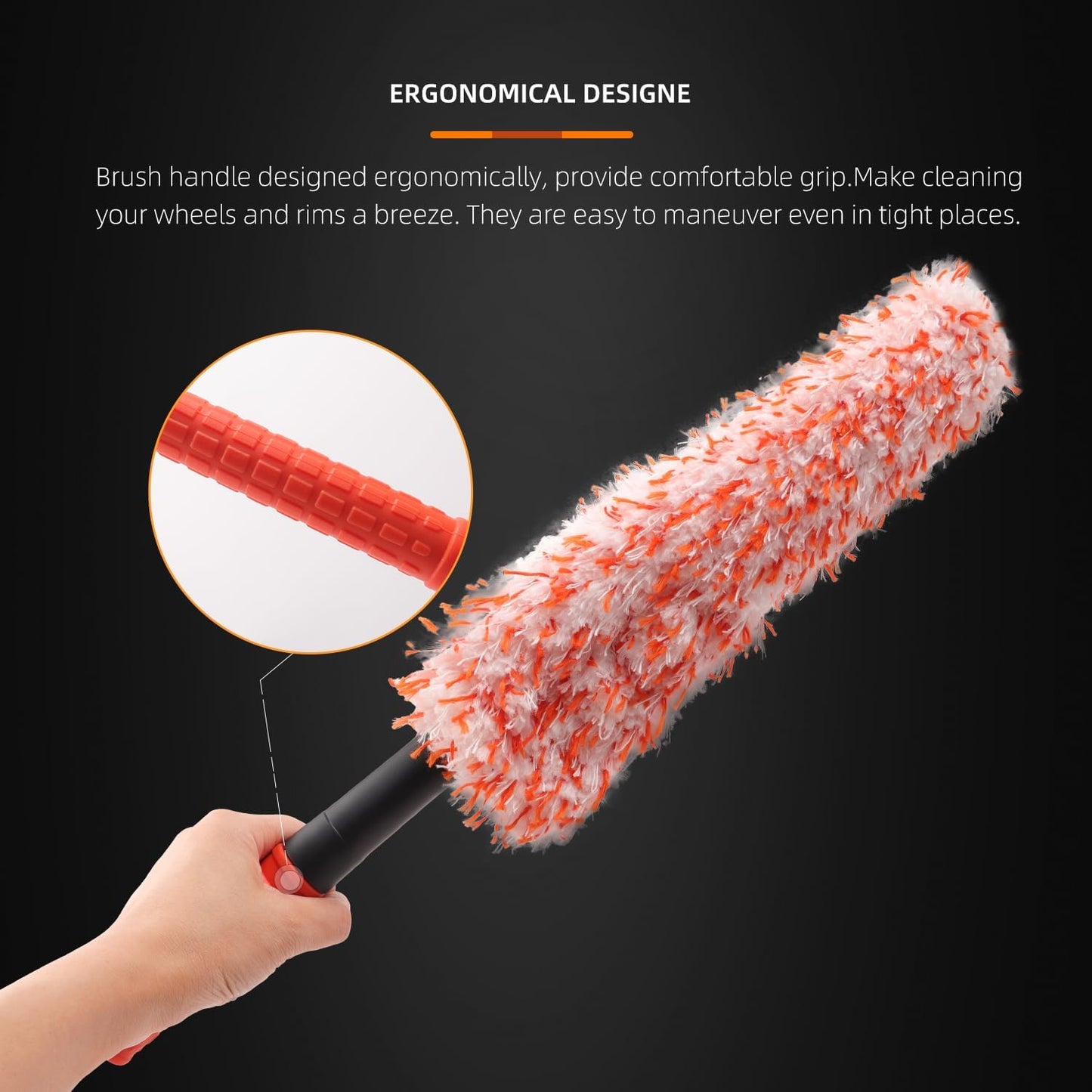 SPTA Car Wheel Brush Set, 2Pcs Microfibre Rim Brush with Extra 2 Large and 2 Small Interchangeable Microfiber Covers, Rim Cleaner Brush for Wheel Cleaning, Wheel Cleaning Brush for All Wheel Types