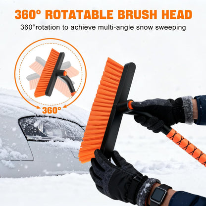 nacena Snow Brush and Ice Scrapers for Car Windshield, Detachable Snow Remover for Cars EVA Foam Grip and Rotatable Brush Head Snow Scraper for Car Trucks SUV, Winter Cars Accessories (Orange)