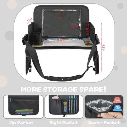 MENZOKE Kids Travel Tray for Toddler Car Seat, Road Trip Activities for Kids with iPad Holder Stand & Dry Erase Board, Road Trip Essentials Accessories Lap Tray as Travel Gifts for Kid, Pink