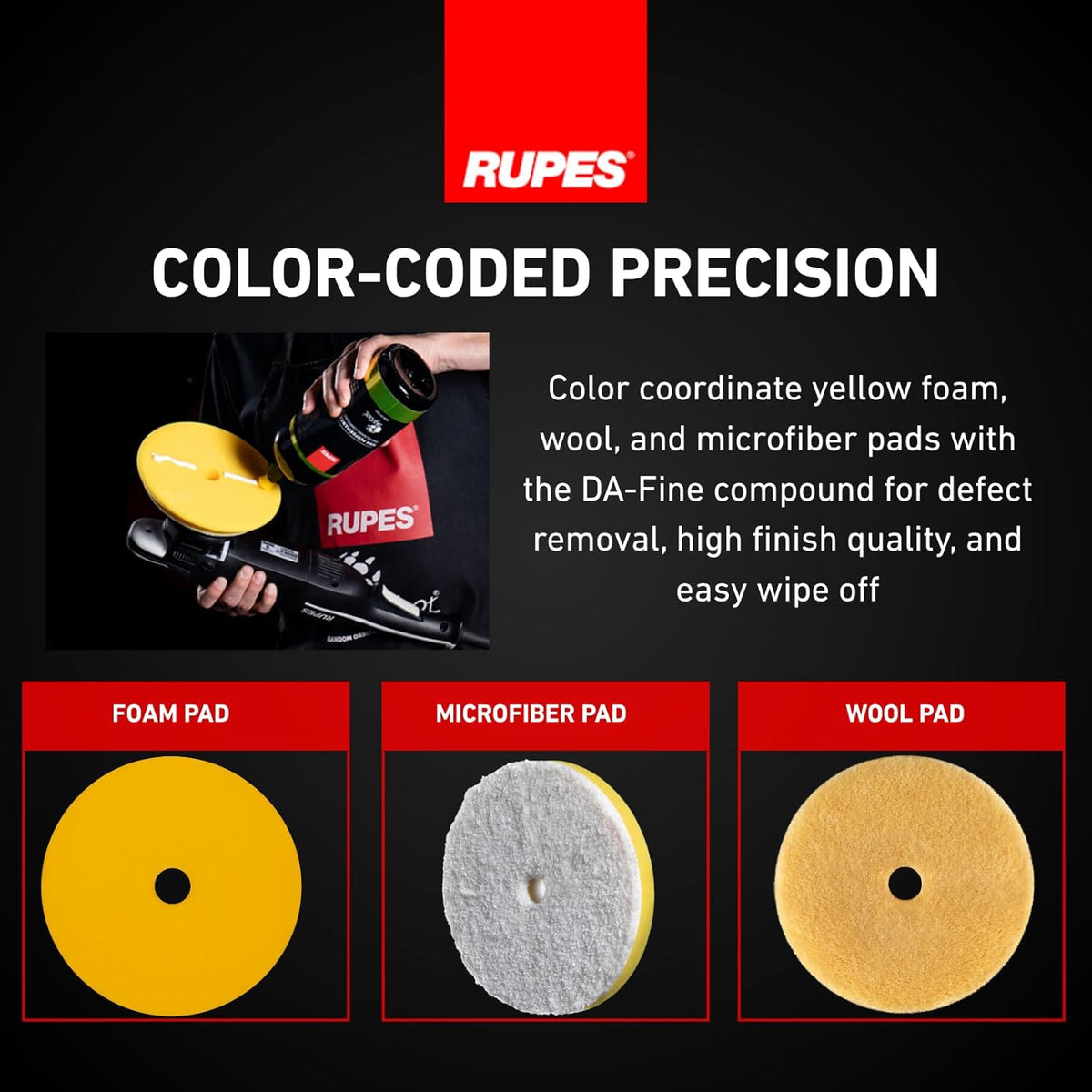 RUPES 9.DAFINE250 Pack of 1 250 ml Yellow D-A Fine High Performance Polishing Compound for Car Detailing & Removing Scratches| Removes Fine Defects | Micro-Abrasive Technology | Removes Swirl Marks