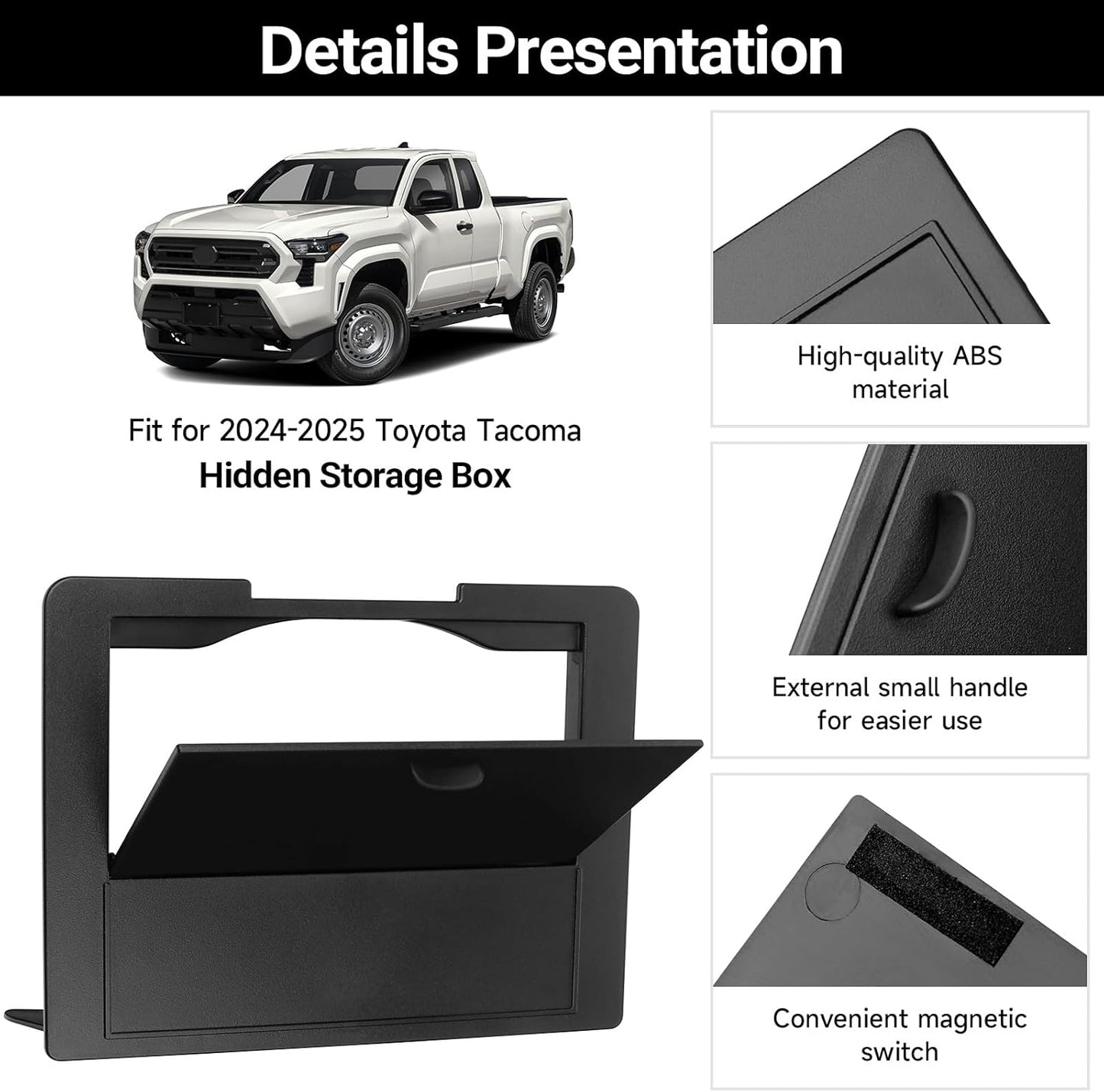Glove Box Dividers Organizer Compatible with Toyota 2016-2020 2021 2022 2023 Tacoma Accessories Black ABS Material Center Console Organizer