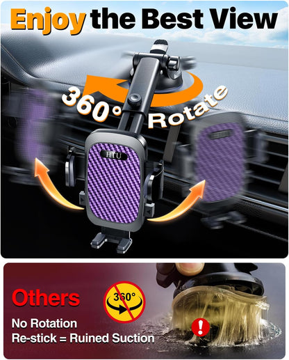 2026 Ultimate Best【True Military-Grade & Safety Cert】Car Phone Holder HTU【Upgraded 360 Rotation & 100+LBS Strongest Suction】5-in-1 Truck Windshield Dashboard Vent Mount Stand for iPhone Android, Black