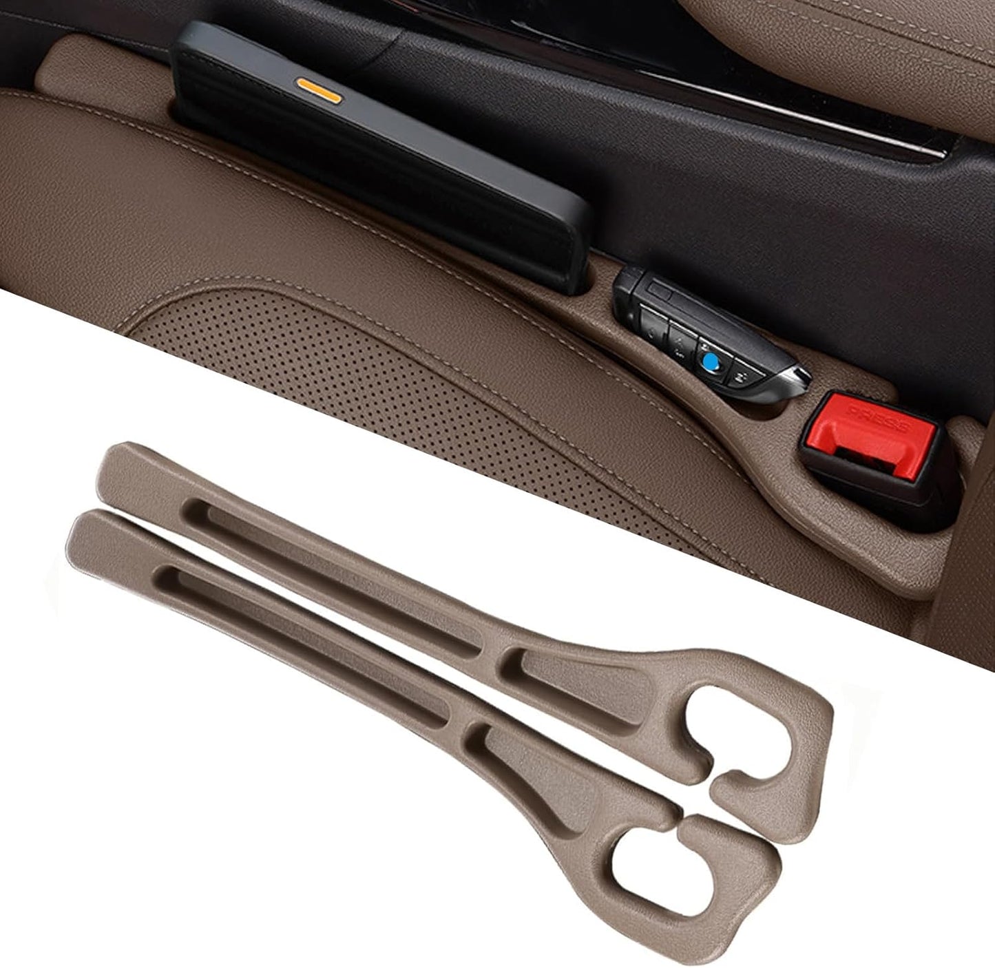 Car Seat Gap Filler Organizer of 2 – Universal Car Gap Seat Filler with Storage Pockets, No Drop Seat Guard for Phones, Keys & Cards, Car Accessories for Most Cars Trucks SUVs (Black)