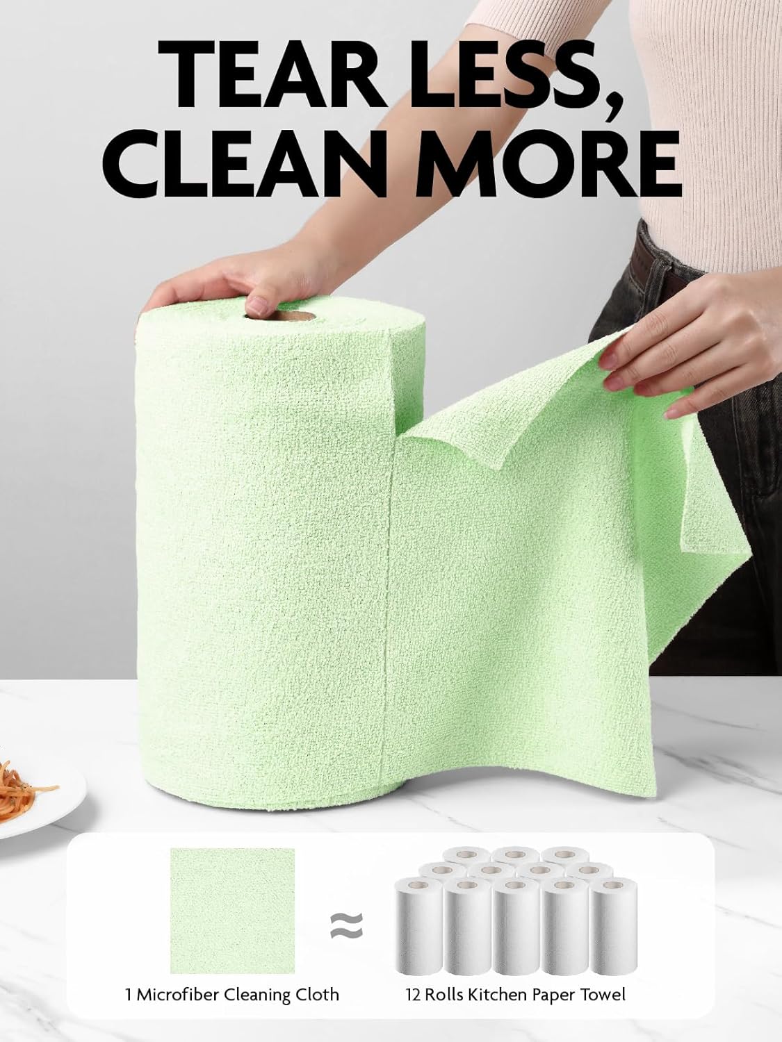 Fantasticlean Microfiber Cleaning Cloth Roll -75 Pack, Tear Away Microfiber Towels, 12" x 12", Reusable, Washable, Scratch Free, Ultra Absorbent for All-Around Cleaning Supplies (DimGray)