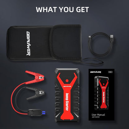 DBPOWER 5000A/80.66Wh Portable Car Jump Starter (UP to 8.0L Gas/6.5L Diesel Engines) 12V Auto Lithium-Ion Battery Booster with Smart Clamp Cables, Quick Charge, and LED, Storage Bag
