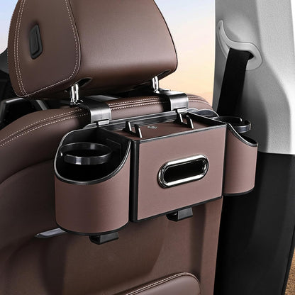 Back Seat Car Organizer,4 in 1 Multifunctional Car Back Seat Storage Box with Drink Cup Holder Tissue Box, for Hold Phone,Snacks, Drinks, Handbag-Black