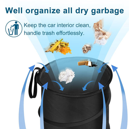 Car Trash Can, 2 Packs Mini Collapsible Pop-up Car Garbage Can, Waterproof Hanging Car Trash Bag with Velcro, Car Trash Bin, Black