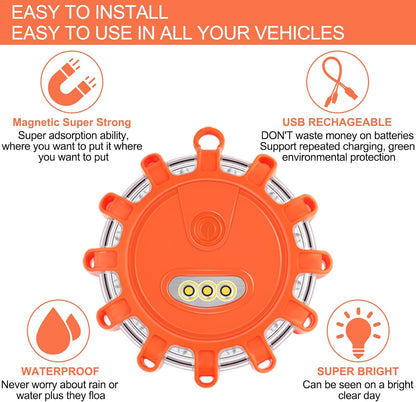 Tobfit 6 Pack LED Road Flares Emergency Lights Roadside Safety Beacon Disc Flashing Warning Flare Kit with Magnetic Base & Hook for Car Truck Boats | 9 Flash Modes (Batteries Not Included) (6)