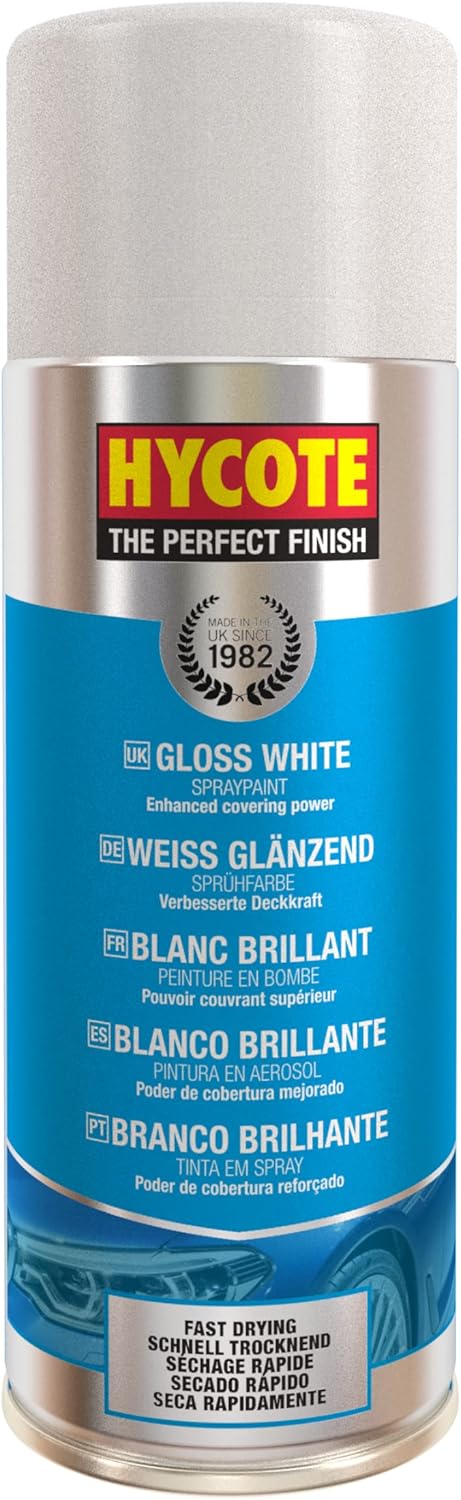 Hycote Black Spray Paint, Gloss Black, 13.5 Oz - Fast Drying, UV & Weather Resistant, Acrylic Formula for Superior Protection – For Automotive & DIY Use, 400ml