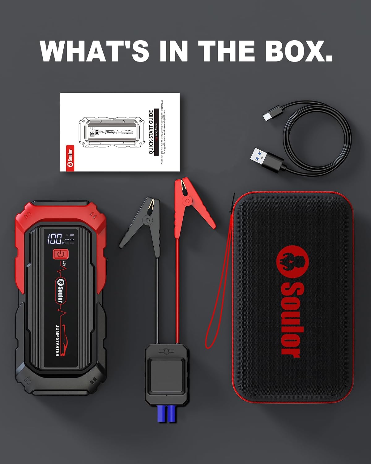Jump Starter, Battery Jumper Starter Portable, Car Battery Jump Starter with 3 Modes Flashlight, Compass, Power Bank and Jumper Cable