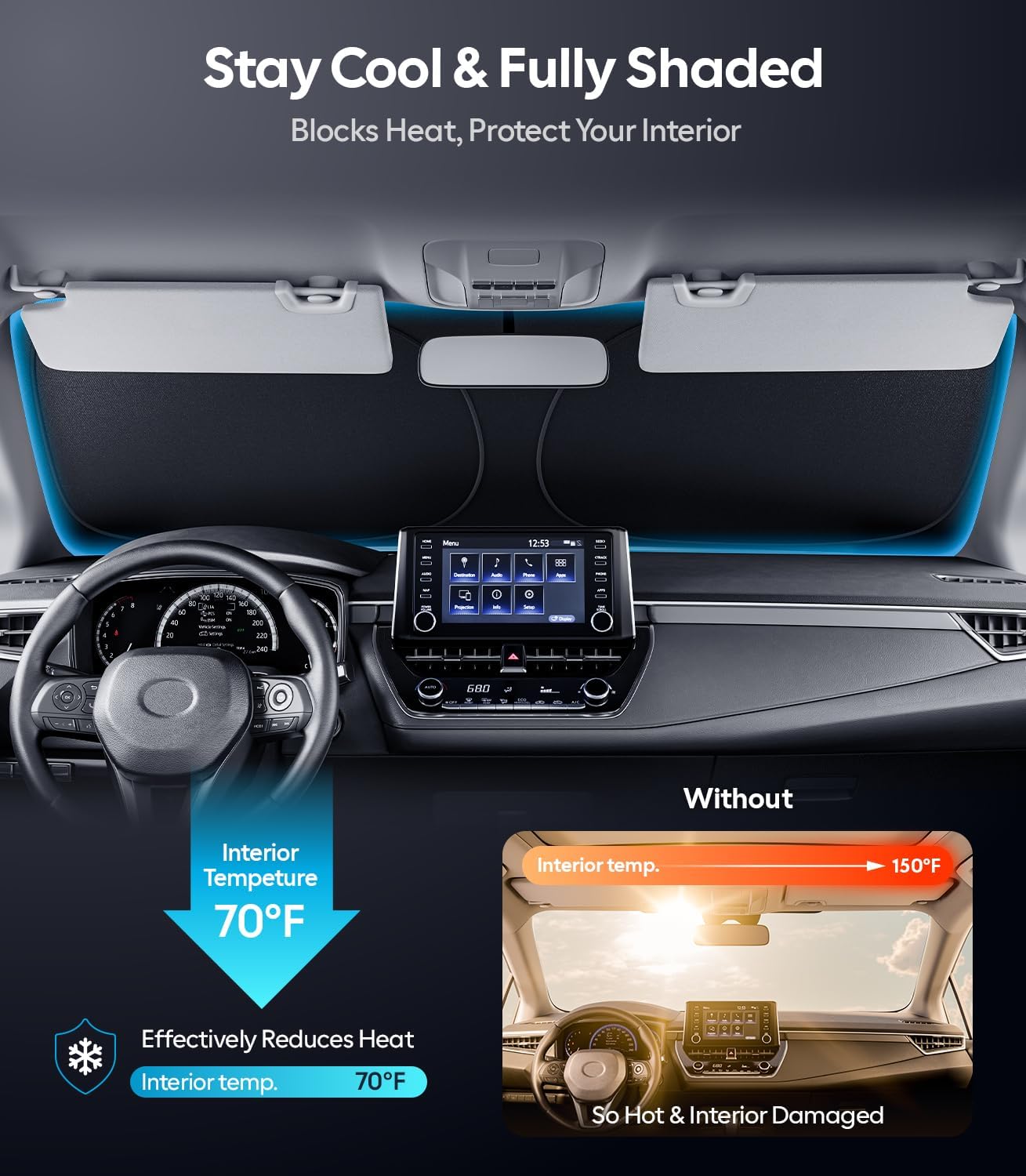 Wigoo Tesla New Model Y Accessories Windshield Sunshade [OEM Design, 100% Sun Blockage] Foldable Heat Insulation Sunshade with Storage Bag, for Model Y 2020~2026 (Juniper), Silver Coating - Colors B