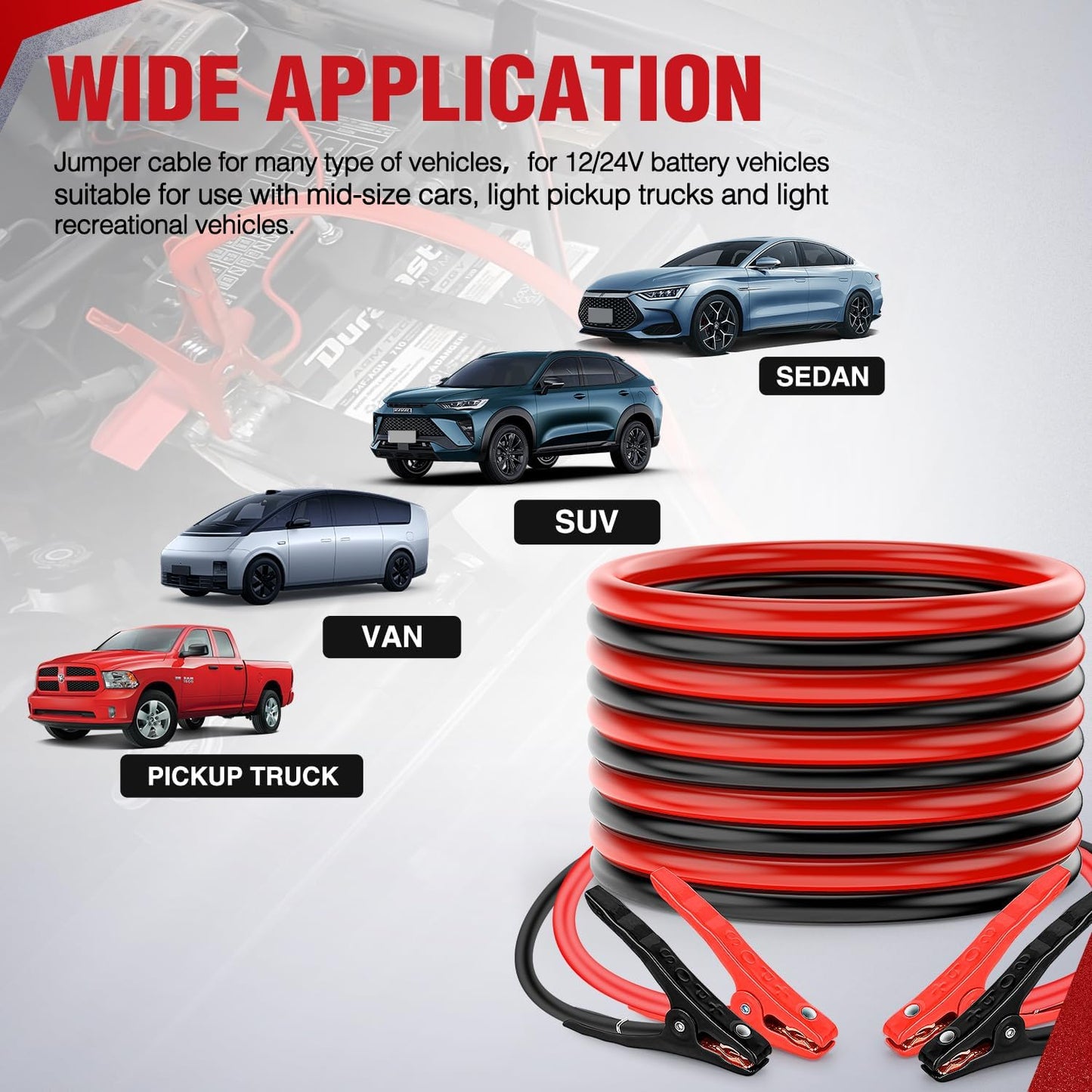 Nilight Jumper Cables for Car Battery 8 Gauge 12 FT Booster Cable Heavy Duty 250 A CCA with Carrying Bag Jump Start Emergency Kit Pickup Vans SUV Sedan Motorcycle