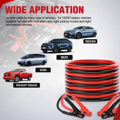 Nilight Jumper Cables for Car Battery 8 Gauge 12 FT Booster Cable Heavy Duty 250 A CCA with Carrying Bag Jump Start Emergency Kit Pickup Vans SUV Sedan Motorcycle