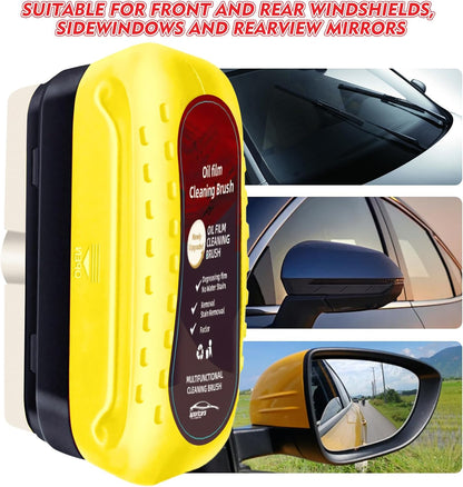 Automotive Oil Film Cleaning Brush with Reusable Foam Sprayer, Upgraded Antifog Glass Cleaning Board, Glass Oil Film Remover for Car Windows & Windshields, Versatile Car Glass Cleaner Brush (Red)