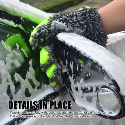 Car Wash Mitt Microfiber Scratch Free,Premium Chenille Ultra-Soft Car Wash Gloves,Thickened Inside Coated Swirl-Free Finish 5-Finger Design Detailing for Cleaning Car Wash Brush,2-Pack Yellow