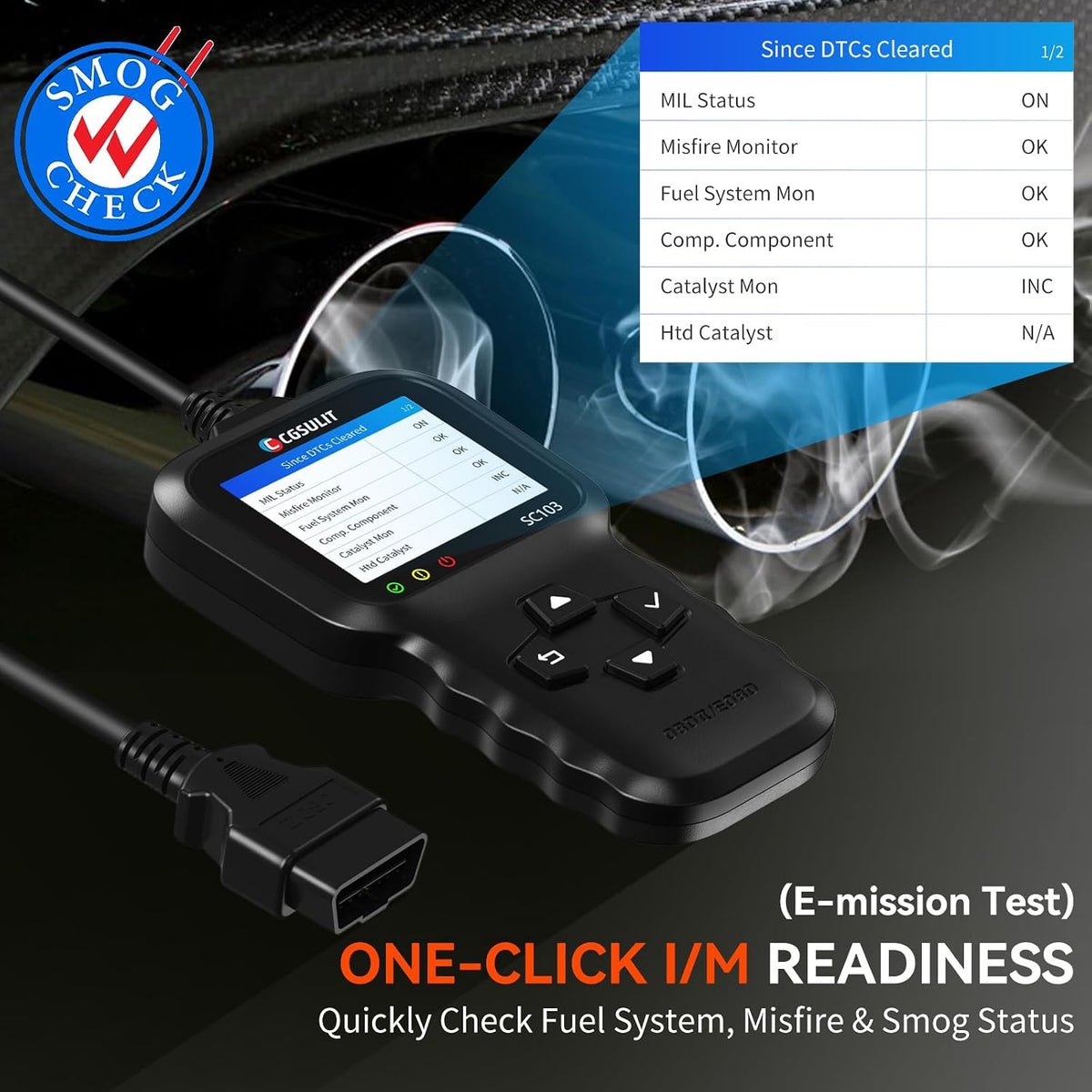 OBD2 Scanner, CGSULIT SC103 Car Code Reader Diagnose Check Engine Light Smog Check DTCs Scan Tool Live Data Stream Voltage Test for Vehicles Since 1996