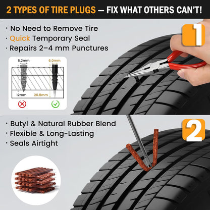 ORCISH Heavy Duty Tire Plug Kit - 70pcs All-in-One Universal Tire Repair Kit for Tubeless Flats, Emergency Tire Patch Kit for Car, Truck, SUV, ATV, Motorcycle, Trailer & RV