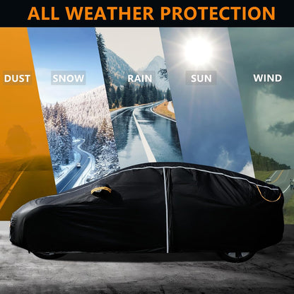 Car Cover Waterproof All Weather,6 Layers Car Covers for Automobiles, Full Exterior Cover with Zipper, Outdoor Car Cover Sun UV Rain Snow Wind Protection, Fit for 185"(185*70*59 inch)Sedan