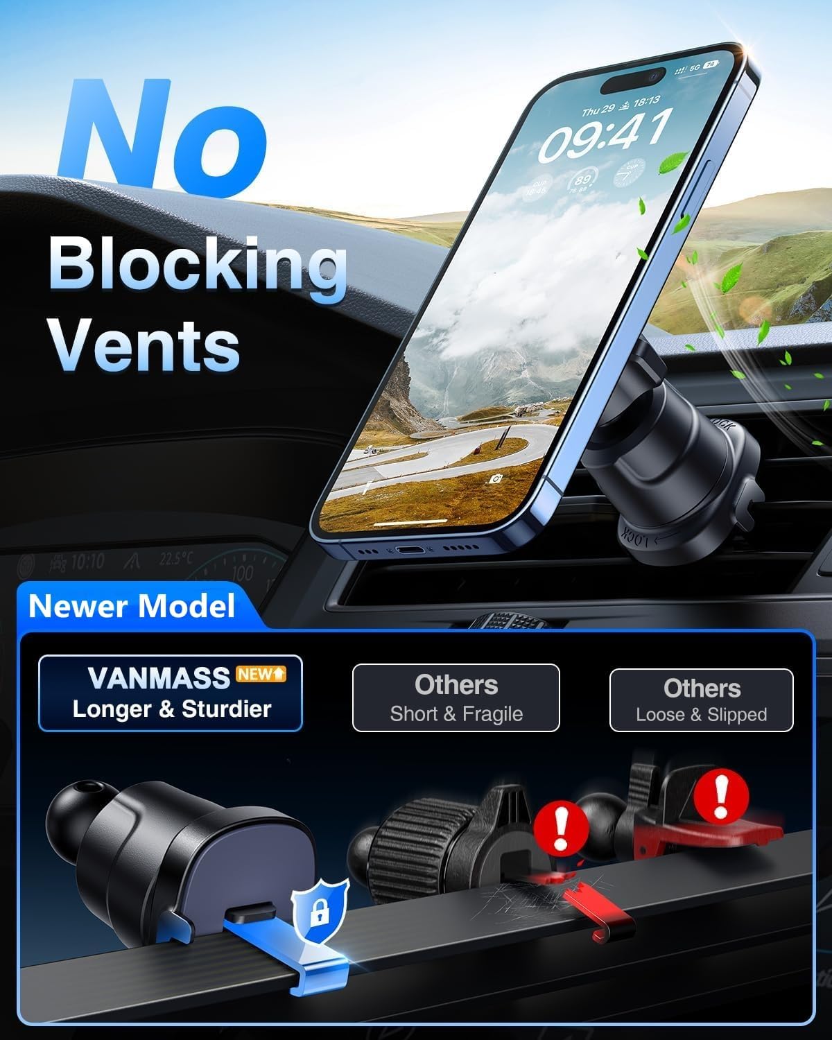 【Military-Grade】VANMASS for MagSafe Car Mount【Upgraded Strongest Magnetic&Suction】Phone Holder Cell Stand for Dashboard Windshield Vent, Tesla Truck Cradle for iPhone 17 Pro Max 16 15 14 13 12 Android