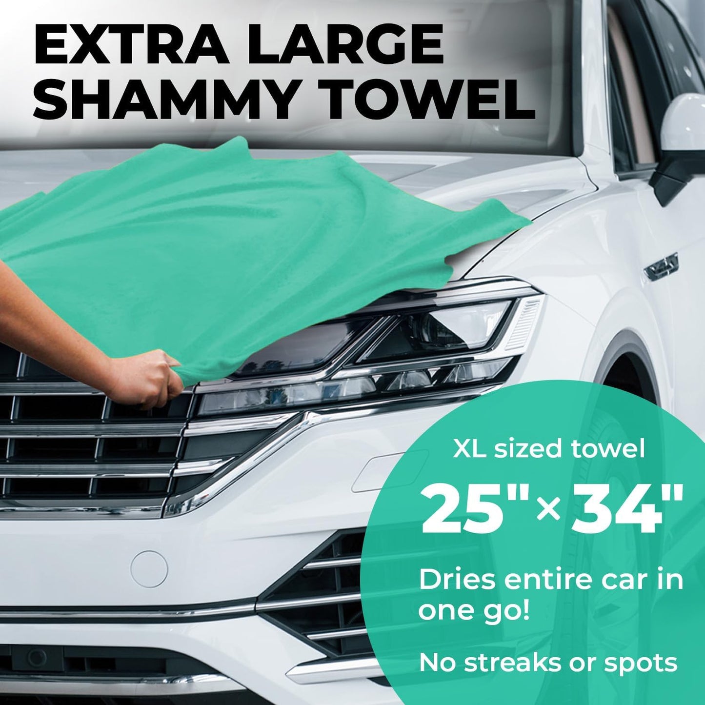 Premium XL Shammy Towel for Car - 2pk (34”x25”) - Super Absorbent Chamois Cloth - Spots & Scratch-Free - Reusable Car Drying Towels