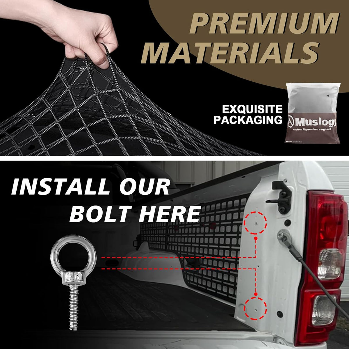 Muslogy Truck Bed Cargo Net Trunk Netting Compatible with 2023-2025 2026 Honda CR-V Accessories, Pickup Cargo Organizer SUV Sedan Storage Net w/Heavy Duty Carabiners - Colors A