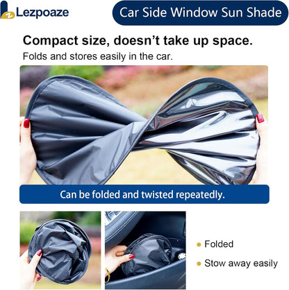 2-Pack Car Side Window Sun Shade | Black Gel Electrostatic UV Protection Sunshade | Universal Fit 99% Vehicles | Foldable Car Shades