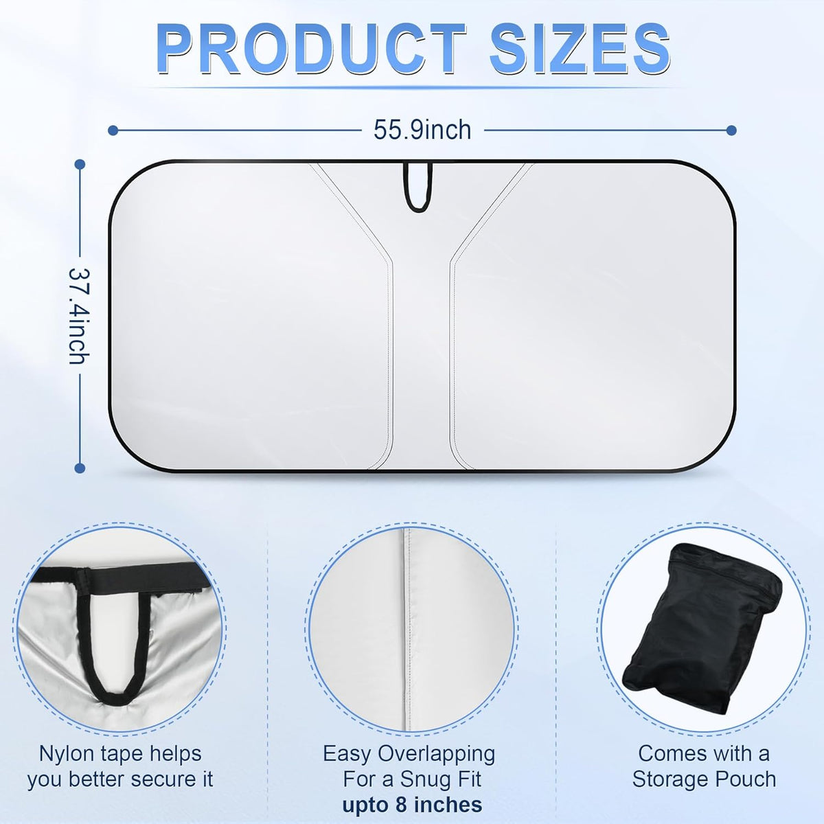 SINGARO 300T Universal Car Windshield Sun Shade, Foldable Reflective for Windshield & Window Shades with Overlapping Design, Car Interior Accessories (55" L x 26.7" W)