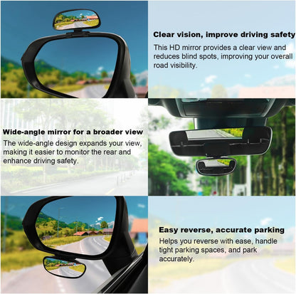 LivTee 2PCS Round Blind Spot Mirror, HD Glass and ABS Housing Convex Wide Angle Rearview Mirror with Adjustable Stick for Universal Car, Black