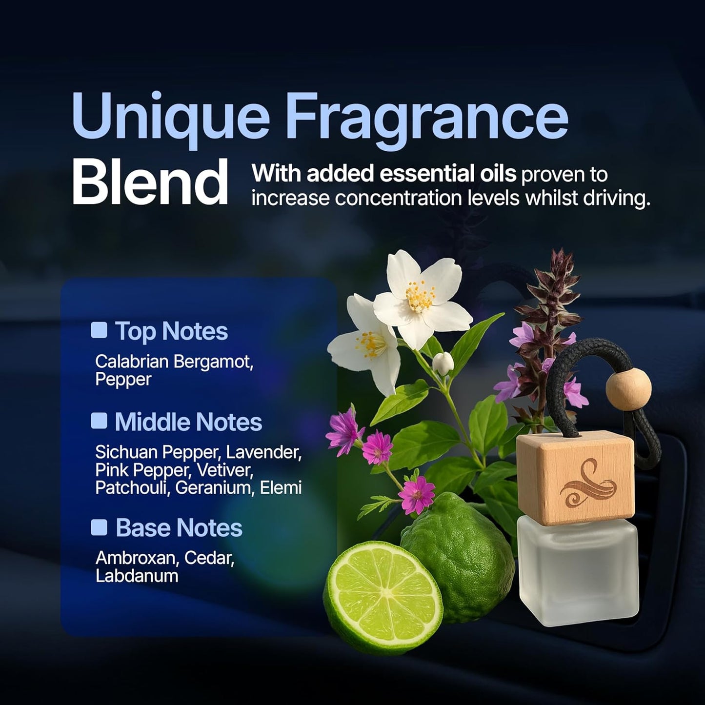 Solvère Car Air Freshener for Men | Perfume Style Freshener with Solvère Fragrance | Strong Freshener with Odour Eliminating Technology with Vent Clip | Car Air Freshener by Perfa