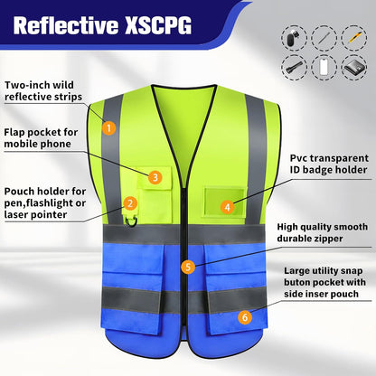 Safety Vests 20 Pack,Hi Vis Construction Vest with 5 Pockets and Zipper,Reflective Vest for Men Women Work One Size