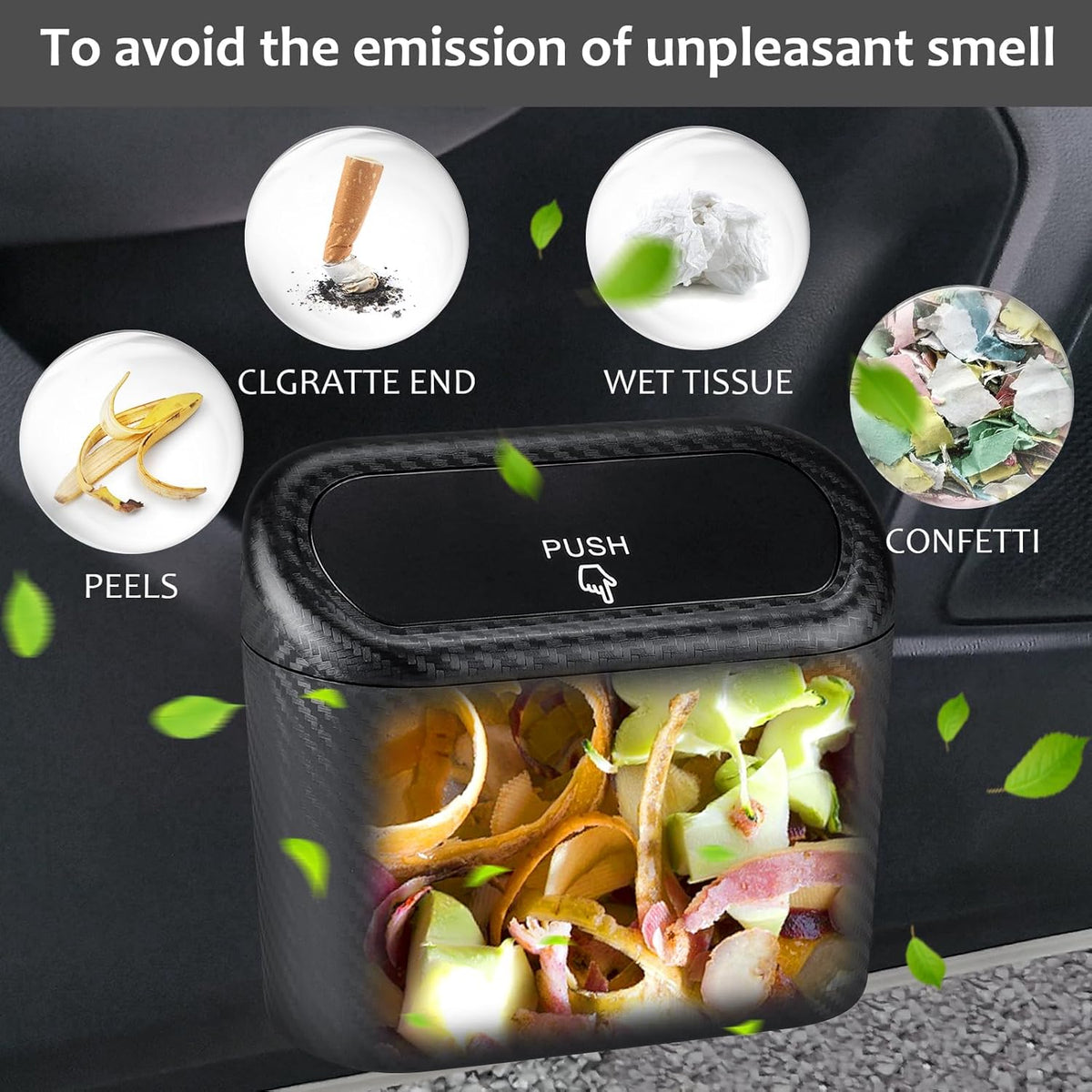 Accmor Car Trash Can with Lid, Mini Auto Dustbin Garbage Organizer Holder 2 Packs, Automotive Storage Container Bin with 60 Pcs Bags for Vehicle, Home, Office