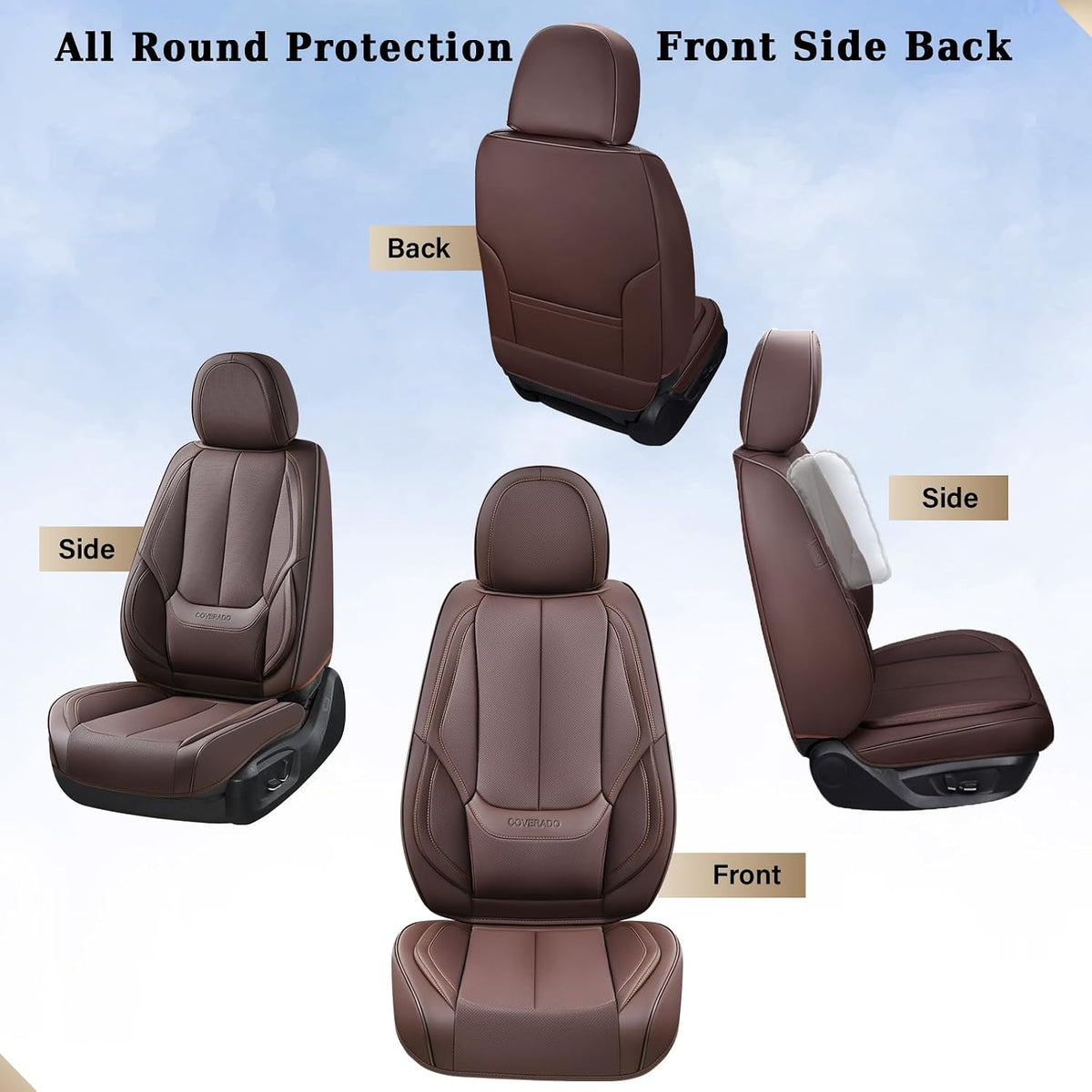 Coverado Seat Covers Full Set, Black Seat Covers for Cars 5 Seats, Car Seat Protector, Waterproof Nappa Leather Car Seat Cushion, Front and Rear Car Seat Cover Fit for Most Sedans SUV Pick-up Truck - Colors A