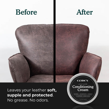 Clyde's™ Leather Conditioning Cream | All Natural, Non Toxic Formula | Restore & Repair Sofas, Car Seats, Shoes and More