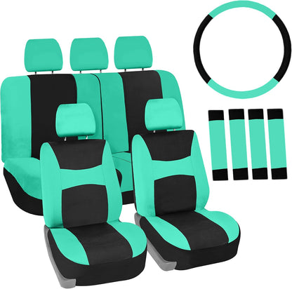 FH Group Full Set Cloth Car Seat Covers, Universal Fit Front and Split Bench Rear, Airbag Compatible, Washable for SUV, Sedan, Van - Black