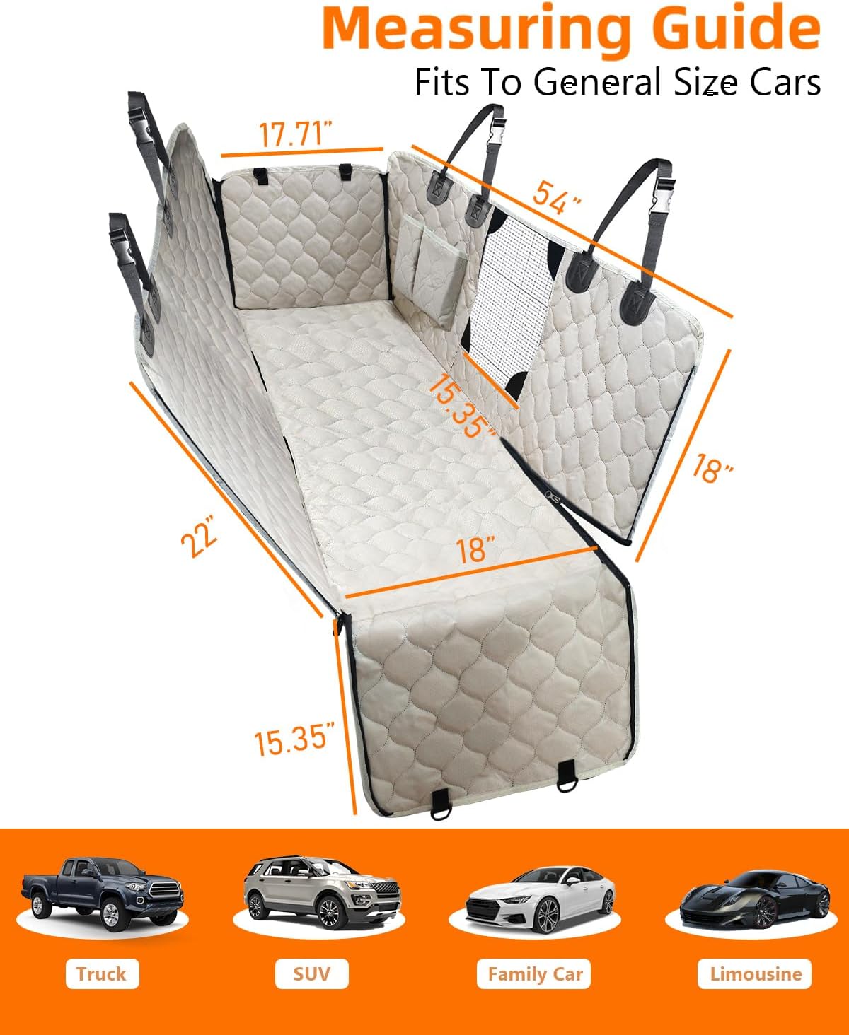 PETICON Dog Car Seat Cover with Mesh Window, 100% Waterproof Pet Seat Cover for Back Seat, Scratchproof Dog Hammock for Cars, Trucks, SUVs, Jeeps, Black