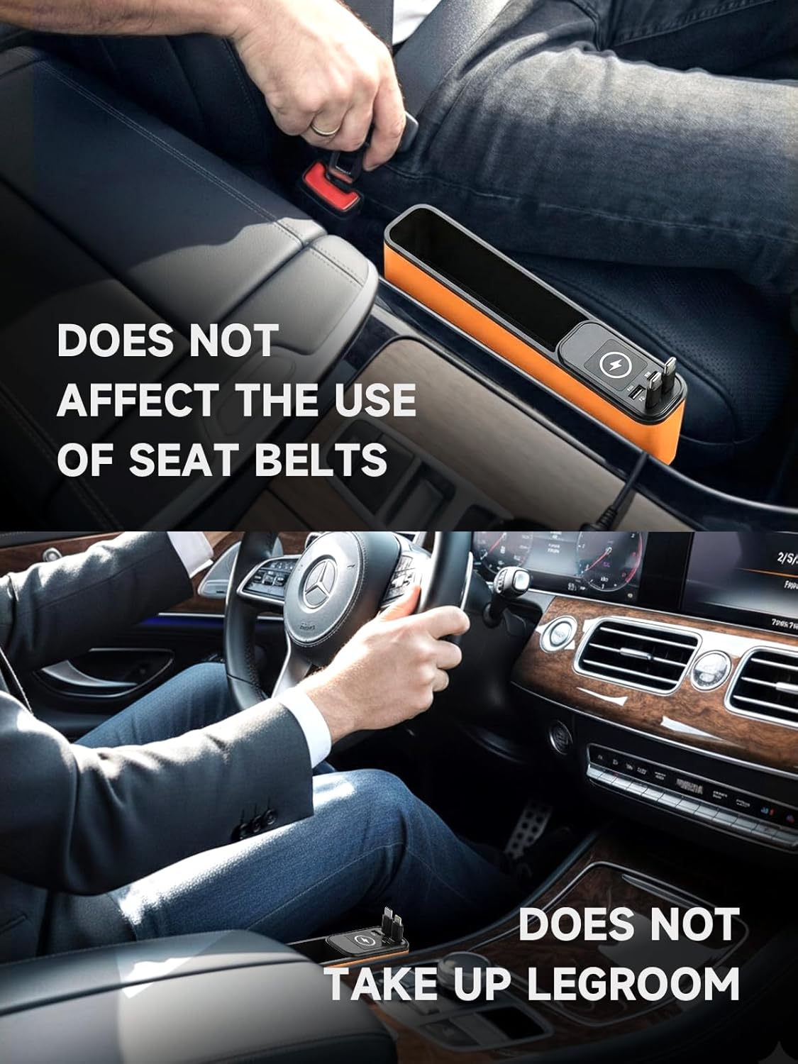 Elecshion Car Seat Gap Filler Organizer with 69W Retractable Car Charger, 2 USB Ports and 2 Charging Cable Car Seat Organizer, Seat Gap Storage Box for Sedans SUV Truck, Car Interior Accessories