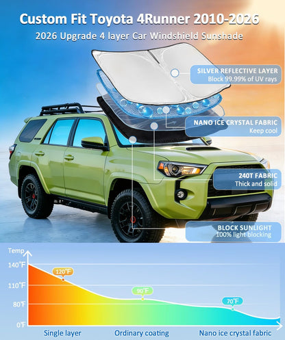 for Toyota Tacoma 2016-2023 2024 2025 2026 Sun Shade Sunshade Windshield Cover - 4 Layers Front Window Shade Custom Fit Tacoma 2Dr 4Dr Pickup Sun Visor 240T Shade Blocks UV Rays Car Accessories - Colors A