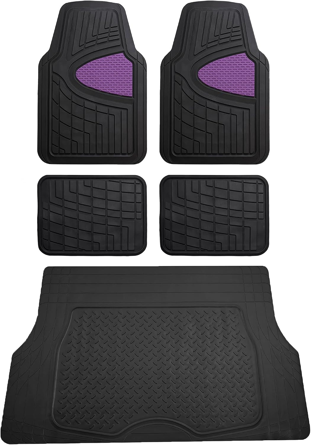 FH Group Automotive Floor Mats - Heavy-Duty Rubber Floor Mats for Cars, Universal Fit Full Set, Climaproof & Trimmable Floor Mats for Most Sedan, SUV, Truck, Black