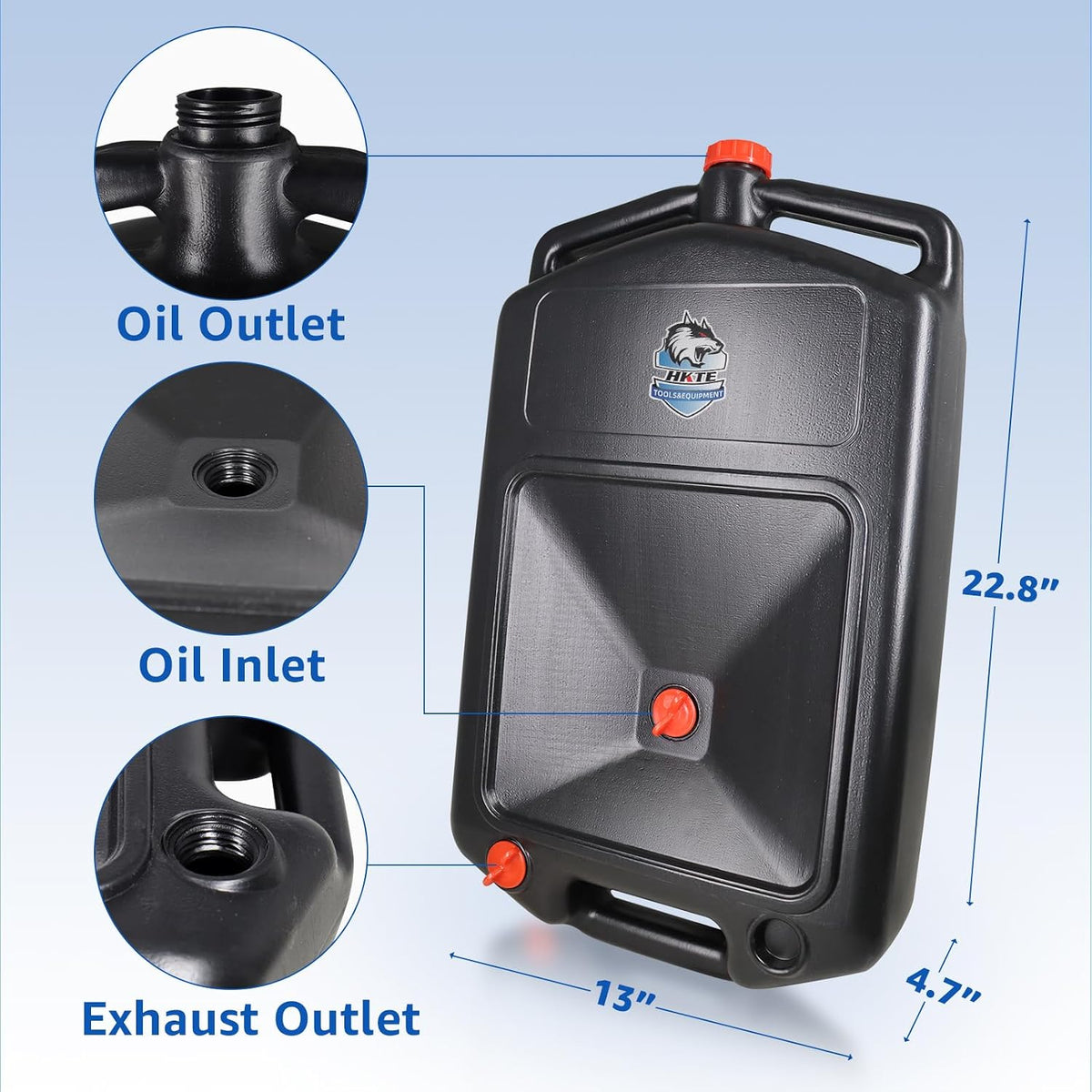 HKTE 2.6Gallon（10L） Oil Drain Pan, Heavy Duty Leak-Proof Low Profile HDPE Container with Wide Mouth Funnel & Reinforced Handles for Cars, SUVs & Trucks