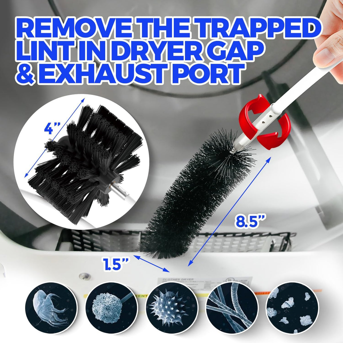 Holikme 30 Feet Dryer Vent Cleaner Kit, Flexible Lint Brush with Drill Attachment, Fireplace Chimney Brushes Extends Up to 30 Feet for Easy Cleaning, Use with or Without a Power Drill