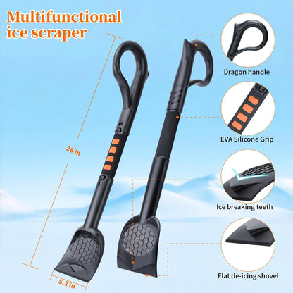 45.6" Ice Scraper and Snow Brush for Car Windshield [Silicone Bristles] ,3-in-1 Extendable Emergency Snow Shovel with Ergonomic Foam Grip and 360° Pivoting Brush Head for Christmas, Car Auto Truck SUV