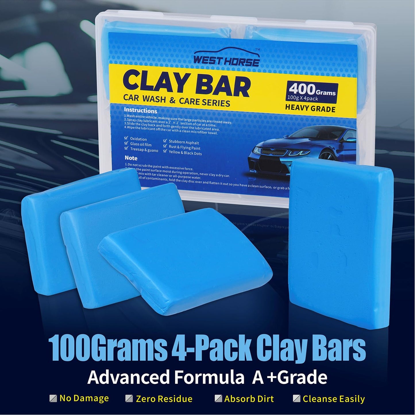 Clay Bar for Auto Detailing 3 * 100g, Automotive Clay bar Kit for Cars’Paint Surface, Metal and Glass, Prep for Sealants, Waxes and Coatings (3x100g, Blue, Heavy)